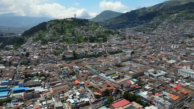 Flying over Quito toward the Virgin of the Panecillo statue
