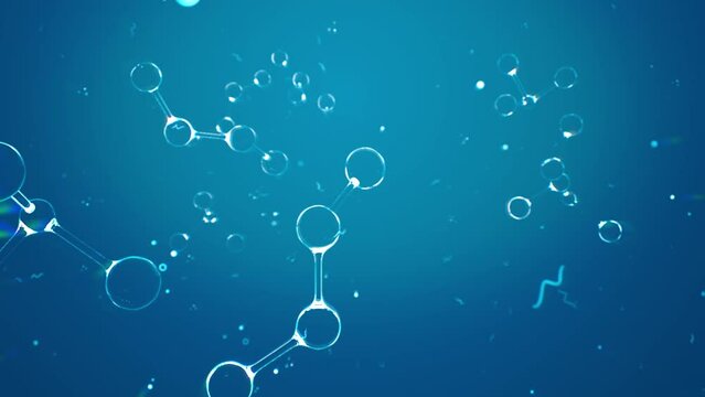 Animation of transparent molecules on a blue background