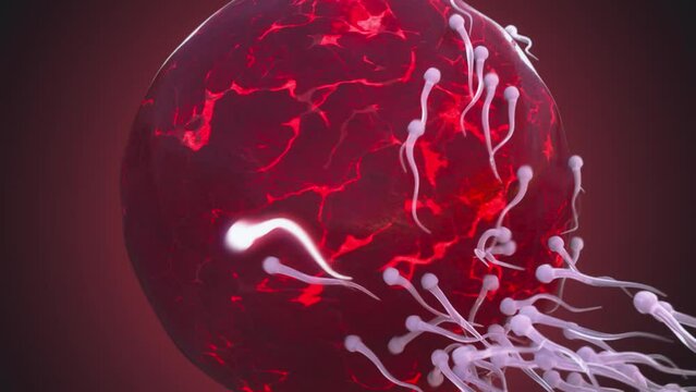 3d rendered animation of the process of conception when spermatozoa meet an egg