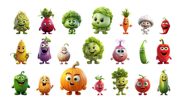 Cute Vegetables Happy Cartoon Characters Set
