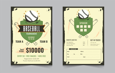 Baseball flyer design template, Double sided baseball tournament poster, vector illustration eps 10
