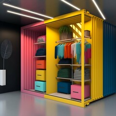clothing store vibrant clothing Container type interior 16K 
