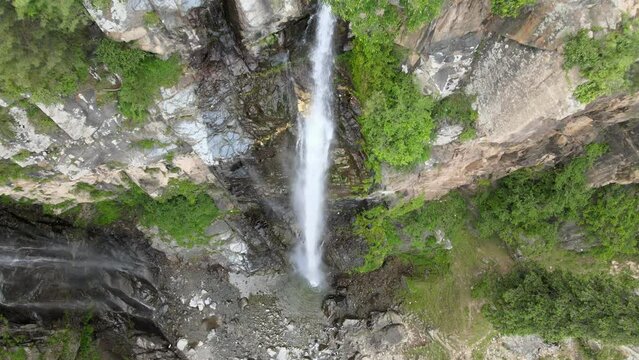 Aerial shot of Jarogo Waterfall in Matta, Swat valley, Khyber Pakhtunkhwa, Pakistan.