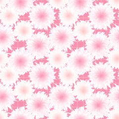 Abstract square seamless pattern with fluffy flowers and checked background. Pastel pink vector surface design, textile, fabric, wrapping paper, covers.