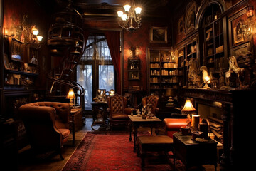 interior in Victorian style, detective's office - obrazy, fototapety, plakaty