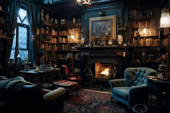 interior in Victorian style, detective's office