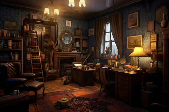 interior in Victorian style, detective's office