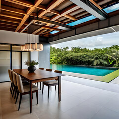 modern living room with pool