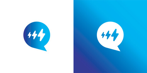 Happy instant chat or chat bubble and thunder icon logo design template