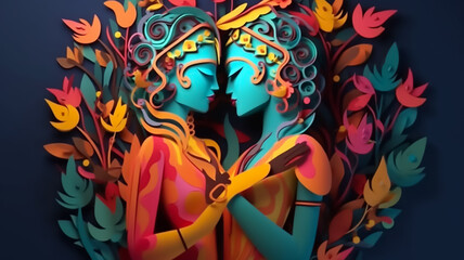 Radha krishna love  paper abstract art