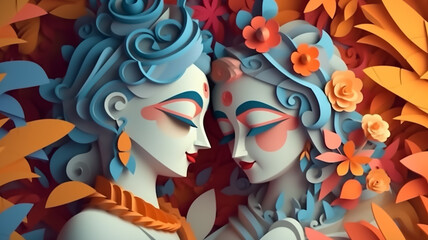 Obraz premium Radha krishna love paper abstract art