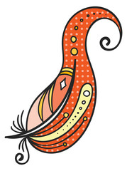 Indian colorful feather. Decorative quill. Ornate symbol