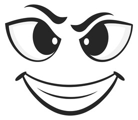 Spooky face expression. Evil green comic emotion