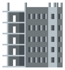 Urban development icon. Cartoon high building construction