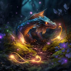 animated storybookminiature world dragon stotyn medieval mystical magic aura sparks bioluminescent fireflies lush area stylized realism mystic arcane 
