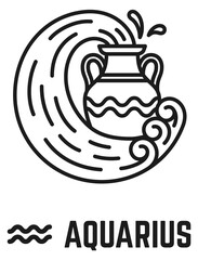 Aquarius symbol. Black line icon. Zodiac sign