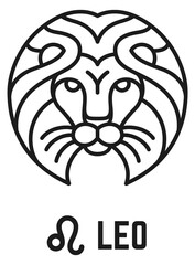 Naklejka premium Leo line icon. Esoteric zodiac black symbol