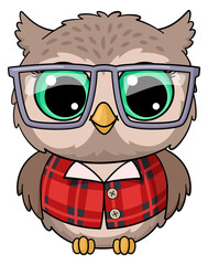 Wise owl cartoon character. Old bird in glasses