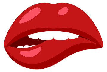 Biting lip icon. Sexy female red lips sticker