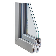 New window profile cut showing frame, glass and insulation