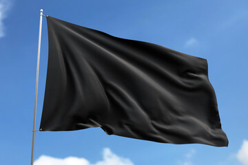 black flag against blue sky and clouds, mockup