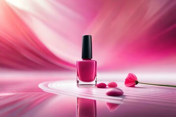 Pink nail polish with a pink background. Created with generative Ai technology.