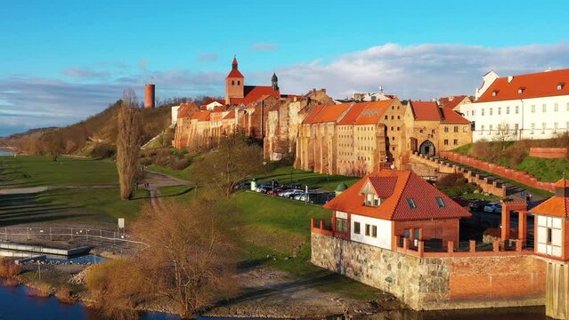 Beautiful architecture of the Granaries in Grudziadz by the Wisla river, Poland.