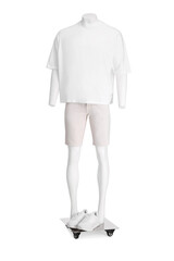 Male mannequin with shoes dressed in stylish t-shirt and shorts isolated on white