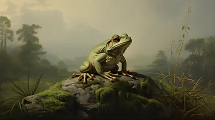Afwasbaar fotobehang frog in nature, pepe, AI generated © Thomas
