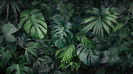 Naklejka na ściany i meble Tropical leaves over grey table casting shadow on white background