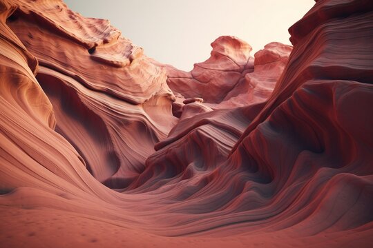 A surreal illustration of a distorted or manipulated natural feature, such as a rock formation or sandstone canyon, Generative AI
