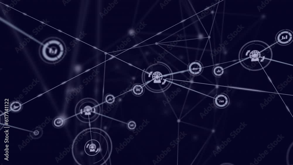 Poster animation of network of connections and data processing over black background