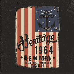 vintage style tee print design as vector with American flag