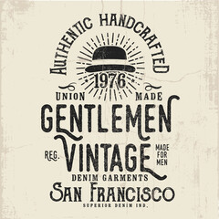 vintage style print design with vintage hat drawing as vector