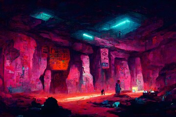 cyberpunk retrowave cave painting 