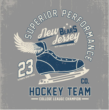 tee print design with ice hockey skate drawing