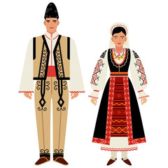 girl and young man in Romanian folk costume - obrazy, fototapety, plakaty
