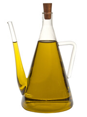 A jug of virgin olive oil on white background
