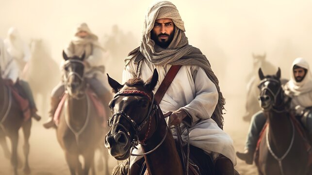ancient arab background design, moments soldiers arabian before entering the battleground