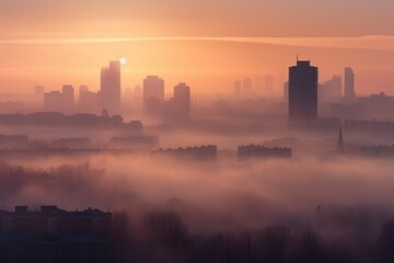 Future city sunset skyline. Generate Ai