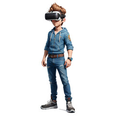 The boy is playing with virtual reality (VR) glasses transparent ai generated