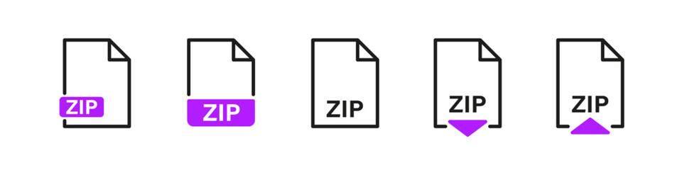 Zip file format type icon. Document page button.