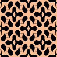 Vibrant black and pink abstract design on orange background, with voronoi pattern. Intricate and captivating fractal muqarnas.