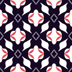 Bold red and white fabric pattern on black, evoking peppermint candies. Energetic and retro inspired.