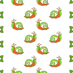 funny snail girl pattern with accessories on a white background