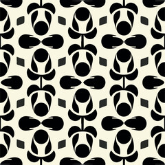 Striking black and white shapes on white background. Art nouveau inspired repeating pattern.