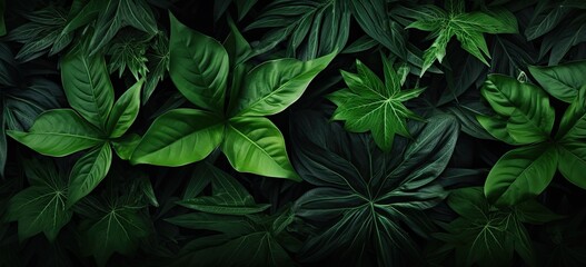 Closeup green leaves background, Overlay fresh leaf pattern, Natural foliage textured and background. Created with Generative AI technology.