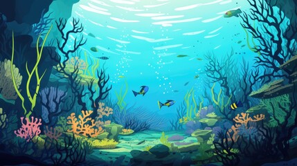 Fototapeta na wymiar illustration of fish under water