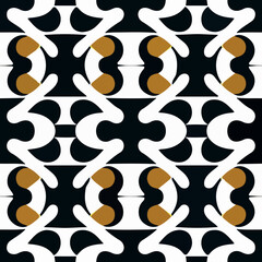 Black and white pattern with orange circles, art deco and nouveau style. Elegant border design.