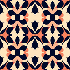 Eye catching black and orange seamless pattern on white, perfect for fabric or wallpaper.
